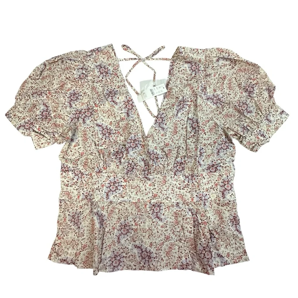 J.Crew Puff-sleeve V-neck Top in Ratti® Paisley Garden Short Sleeve Blouse Shirt
